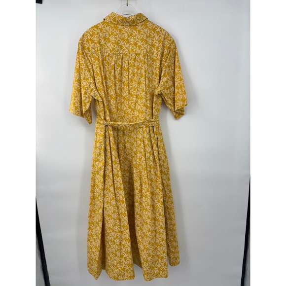 eShakti Midi Shirt Dress Yellow Floral Print Button Front Belted Cotton - Picture 5 of 12